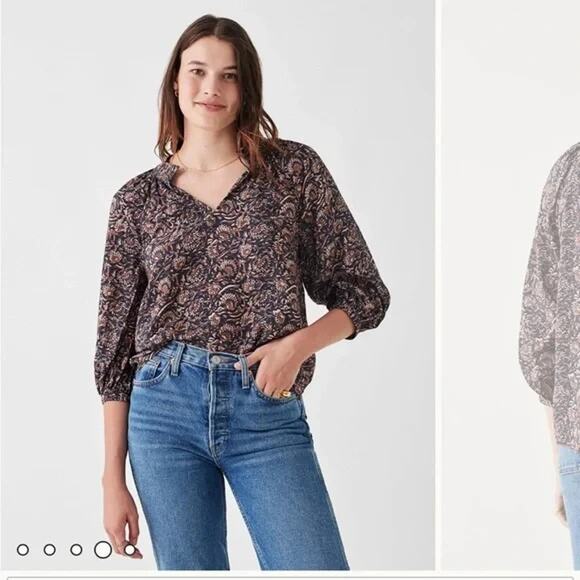 Faherty Womens Artisan Block Print Multicolor Portia Blouse Top Small - Picture 2 of 8